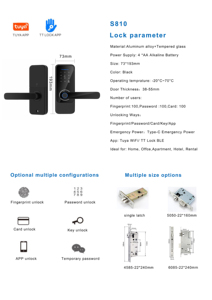 Qleung Smart Home Fingerprint TTlock S810 Aluminum Alloy Cloud Storage Digital <strong>Small</strong> <strong>Door</strong> <strong>Lock</strong> Home <strong>Door</strong> <strong>Lock</strong> - Product Image 6