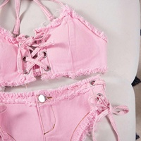 Ensemble bikini en jean sexy deux pièces pour femme, maillot de bain en denim, tenue de plage, culotte en jean, tenue de club, tenue de danse, vêtements de performance