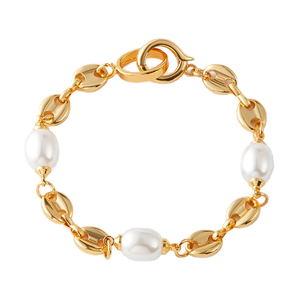 Pulsera de cadena de Nariz de cerdo de oro de 18 quilates estilo bohemio romántico para mujer con chapado en cobre y acentos de perlas joyería de regalo - Product Image 1