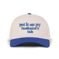 Gorra de Béisbol Creativa de Dos Tonos Bordada con "Put It on My Husband's Tab", Gorra de Béisbol de Cinco Paneles de Algodón Personalizable