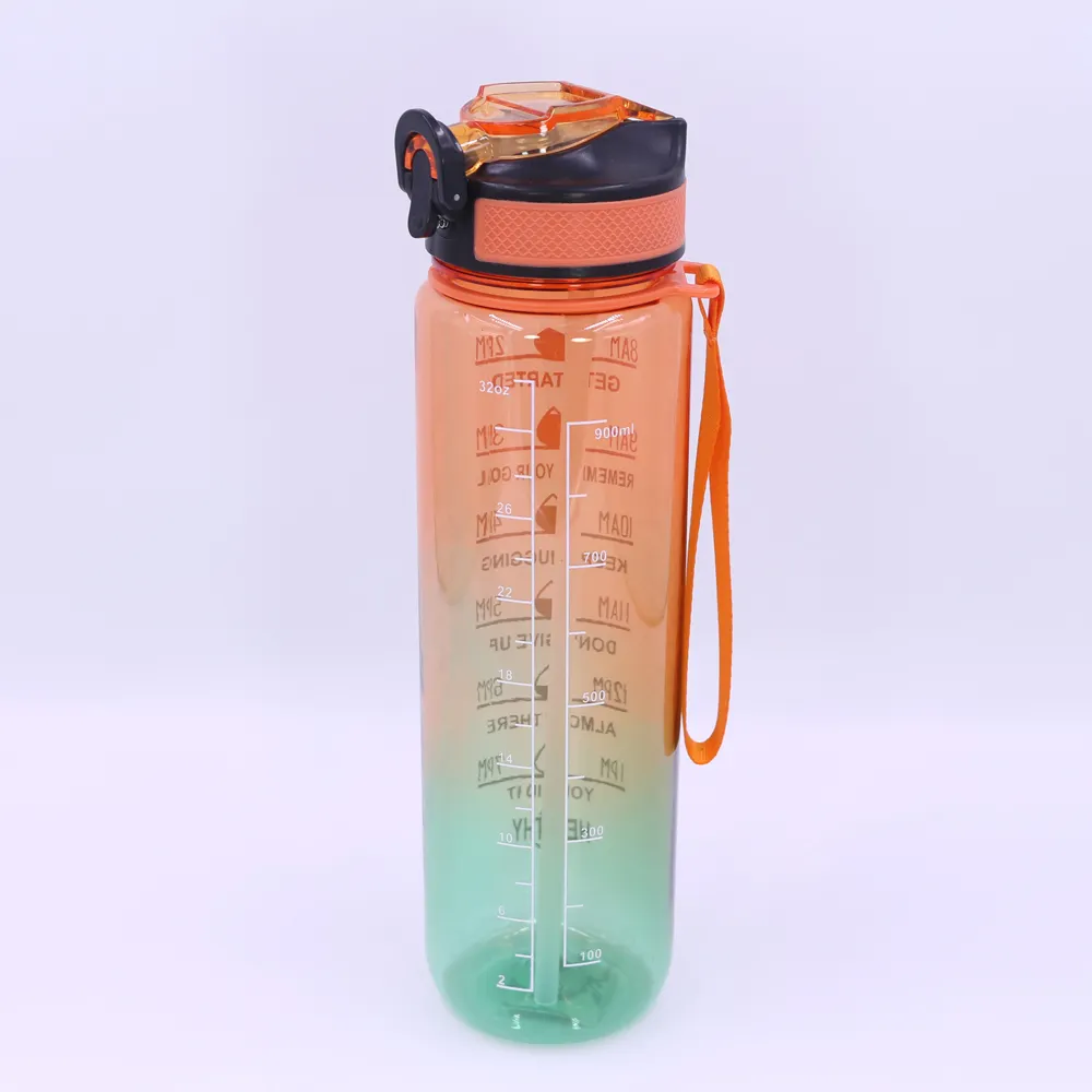 Yüksek kalite dayanıklı 1l plastik Sk Tritan renk degrade seyahat kamp dışarı spor motivasyon su şişesi