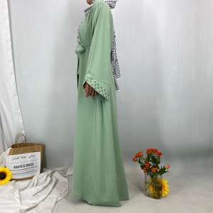 Hot Sale Pearl Abaya High Quality Crepe Long Sleeve Open Abayas <b>Cardigan</b> Middle East Islamic Fashion Clothing 1838# - Product Image 2