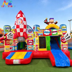Château gonflable Commercial de qualité supérieure pour enfants, motif fusée Pop Art de bande dessinée, avec toboggan, pour fêtes et parcs d'attractions - Product Image 1