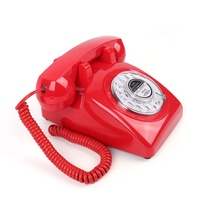 Téléphone fixe rétro américain rouge à cadran rotatif en plastique ABS, cadran transparent classique, filaire, multicolore