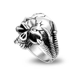 Bague Crâne pour Homme, Argent Poli, Motif Squelette, Motif Géométrique, Bijou Cadeau - Product Image 1