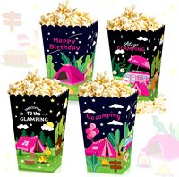 12 boîtes de faveur pour fête de glamping roses, boîtes à popcorn pour fête de glamping, décorations et fournitures pour fête de camping pour filles