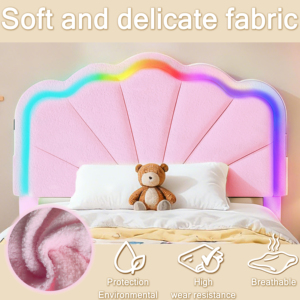 Letto singolo imbottito Pink Shell Princess con testiera a LED RGB a cambio colore, cassetto contenitore e caricatore USB Type-C - Product Image 3