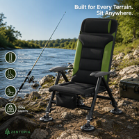 Chaise de pêche tout-terrain Zentopia avec dossier réglable, inclinable, portable, avec pieds pivotants pour la pêche en plein air et le camping