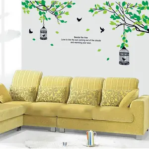 Forest Bird Cage Wall Sticker Green Small Fresh Bird Cage Decals Living Room Decorative Wallpaper