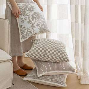 หมอนผ้าแจ็คการ์ดกันหิมะสไตล์ฝรั่งเศสปลอกหมอนสีเบจเบาสบายและทำความสะอาดง่าย - Product Image 4