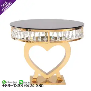 Фошань рамка в форме сердца круглое черное стекло из нержавеющей стали золотой роскошный стол для торта для свадебных тортов