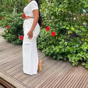 Viviblook Z0114ST08 Nuevas mujeres Tight Sexy plisado de manga corta Crop Top Cordón Falda plisada Conjunto de dos piezas - Product Image 4