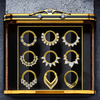 Piercing de septum, Daith, Conch, Tragus, Anneau d'oreille, Clicker, Segment, Anneau de nez en acier inoxydable et Or 14K, motifs Fleur, Lune, Cœur, Goutte d'eau
