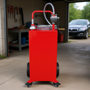 Pompe de transfert manuelle portable de 40 gallons, réservoir de carburant rouge pour essence et diesel, 4 roues, tuyau de 10 pieds, voitures, tondeuses à gazon, VTT - Product Image 2