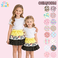 Jupe à volants superposés pour petites filles, taille élastique, grand nœud jaune, motif à pois de dessin animé, idéale pour les séances photo