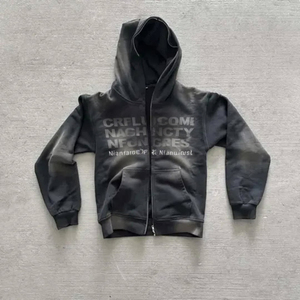Sudadera con capucha de diseño personalizada de 500 g/m² con cremallera, estampado puff, lavado ácido, oversize, dobladillo acanalado y borde sin rematar - Product Image 4