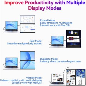 Moniteur portable double empilable de 18,5 pouces pour ordinateur portable, 100 Hz, 1080p, écran pliable, extension d'écran réglable, moniteur double empilable pliable - Product Image 4