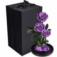 Roses éternelles Dusty Rose sous cloche en verre avec couvercle amovible, 3 roses éternelles blanches, couleur personnalisable, Fête des Mères, Noël