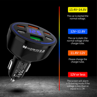 Nouveau chargeur de voiture 6-en-1 2026 à charge rapide QC3.0 PD 30W Type C pour ordinateur portable et écouteurs avec protection OTP/OVP et affichage numérique