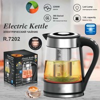Bouilloire électrique en verre transparent de haute qualité 1,8 L, théière, bouilloire à eau avec filtre
