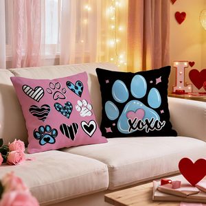 Federa per cuscino con impronta di zampa di <span class=keywords><strong>cane</strong></span> per San Valentino, cuore rosa e blu e osso, perfetta per occasioni romantiche, anniversari - Product Image 3