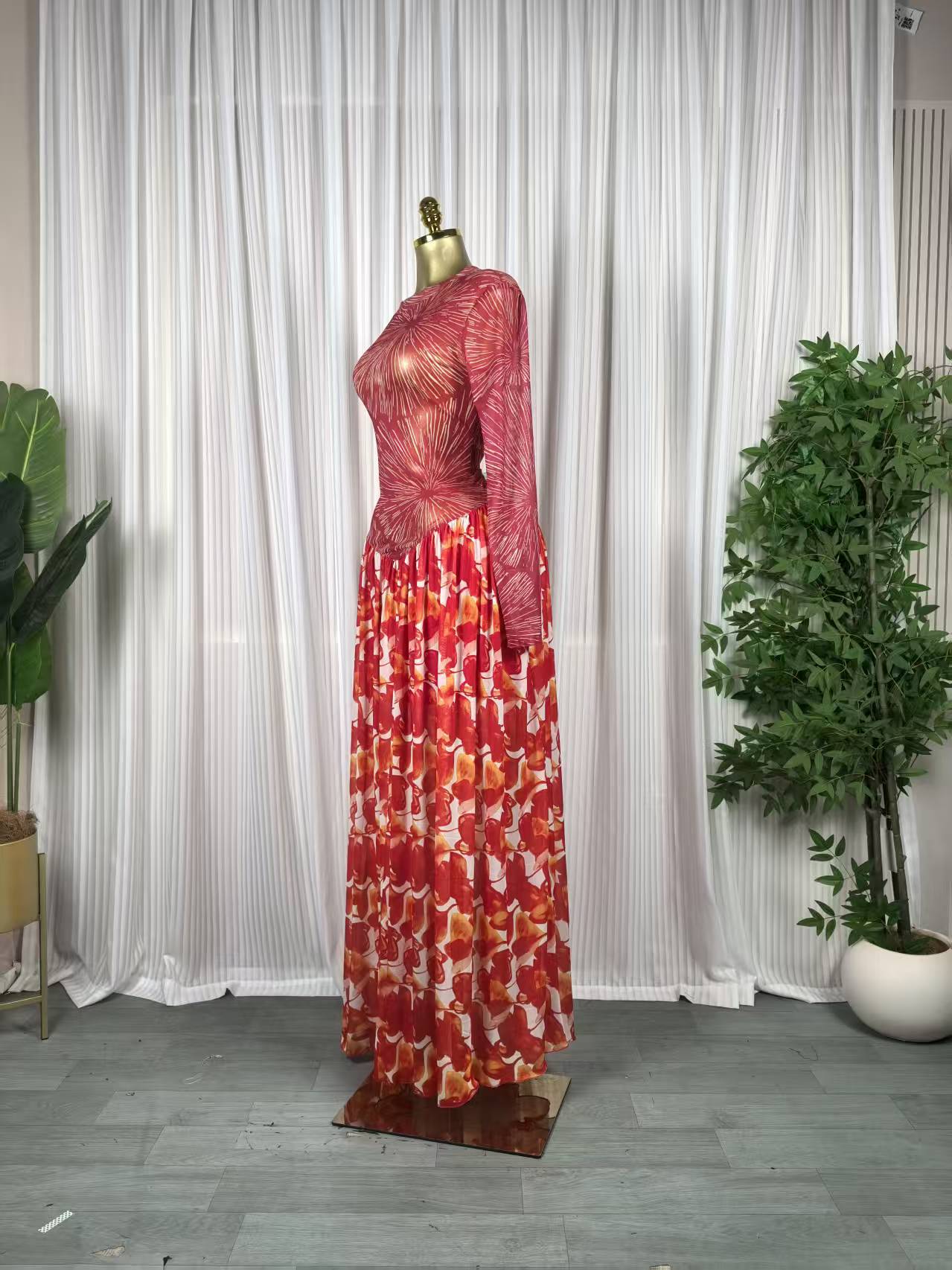 Women's Printed Long Sleeve Maxi Dress - Sheer Mesh Bodice Flowing Skirt  Formal Gown African Womens Dresses Sehe Fashion| Alibaba.com