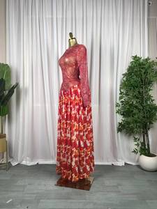 Abito lungo da donna stampato a maniche lunghe - Corpetto in rete trasparente e gonna fluida, abito da sera formale, abiti africani da donna Sehe Fashion - Product Image 5