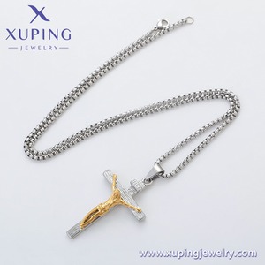 T001290577 XUPING 不锈钢白色双色纹理耶稣十字架吊坠盒链宗教项链 - Product Image 3