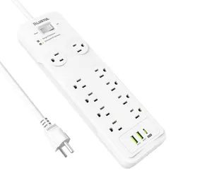 10 salidas 15A 125V ETL Regleta de alimentación aprobada 3 puertos USB Enchufe de extensión de muebles de escritorio USB C 5V/3.1A 2500J Protector contra sobretensiones