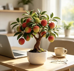 Arbre Bonsaï Artificiel de Ramboutan Rouge en Gros, Fruits Réalistes et Fluffys, Plante Artificielle en Pot pour Décoration de Table de Restaurant ou de Réception - Product Image 5