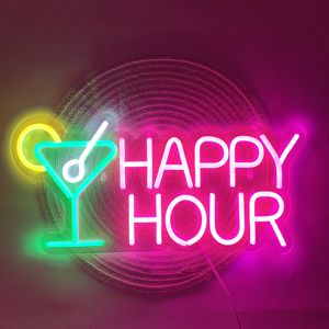 ป้ายไฟนีออน LED ปรับความสว่างได้ พร้อมสาย USB สำหรับตกแต่งค็อกเทล ป้ายไฟแฮปปี้ชั่วโมง ตกแต่งผนังห้องนอน ป้ายไฟอิเล็กทรอนิกส์สำหรับงานปาร์ตี้ ป้ายไฟโลโก้สำหรับใช้ภายในและภายนอกอาคาร - Product Image 1