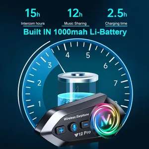 Intercomunicador Y12 Pro para Casco de Motocicleta BT5.4 Auricular Inalámbrico 500M Walkie Talkie - Product Image 4