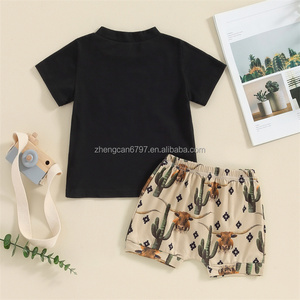 2024 été décontracté garçons tenues bébé col rond survêtements Western <span class=keywords><strong>Element</strong></span> Cowhead imprimer manches courtes Shorts enfants 2 pièces - Product Image 3