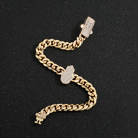 Bracelet Hamsa en laiton plaqué or 14K, style cubain, serti de pierres, accessoire de mode hip-hop pour homme et femme, idéal comme cadeau