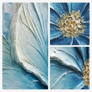 JUHOME - Pintura al Óleo Abstracta Texturizada con Flores Azules Pintadas a Mano, Arte de Pared de 24x36, Original Moderno de China para Sala de Estar - Product Image 2