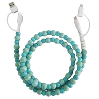 Nouveau design créatif Câble de données en acrylique turquoise 5V2.4A 2-en-2 USB Type-C iPhone Câble de charge rapide coloré fait main YuAn