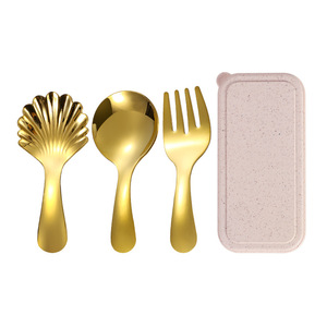 Juego de Cuchara y Tenedor de Acero Inoxidable para Bebés, Cabeza Redonda, Portátil, Utensilios de Comedor para Niños, Plateado, Dorado, Oro Rosa, Negro Iridiscente - Product Image 4