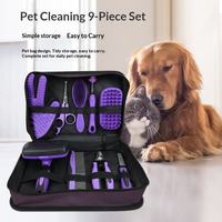 Kit de toilettage pour animaux de compagnie de luxe en plastique 9 pièces, brosse pour chien et chat, peigne anti-poils, coupe-ongles, ciseaux, étui de rangement - Cadeau idéal