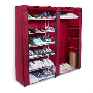 Meuble à chaussures double rangée avec housse portable, rouge bordeaux, organisateur de placard pour rangement de chaussures et boîtes à chaussures, cinq niveaux au-dessus - Product Image 1