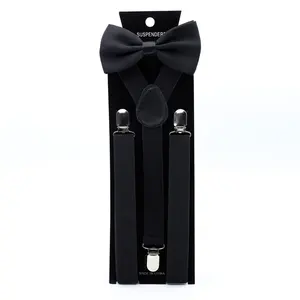 Conjunto de corbata de lazo y tirantes para hombre y adulto, color negro, para fiesta de boda
