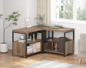 Rustic <strong>Oak</strong> L-Shaped Convertible <strong>Storage</strong> <strong>Bench</strong> Adjustable Wooden Metal Shoe <strong>Bench</strong> for Bedroom Home Use - Product Image 3