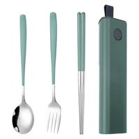 Vaisselle Portable en Acier Inoxydable Fourchette Cuillère Baguettes Ensembles Coréen 3pcs Ensemble Voyage Mobile Téléphone Support Couverts