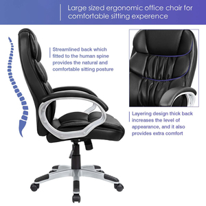 Fauteuil de <span class=keywords><strong>bureau</strong></span> Boss confortable pour la maison, idéal pour les longues sessions, avec dossier inclinable en cuir, base à cinq étoiles et <span class=keywords><strong>roulettes</strong></span> - Product Image 3