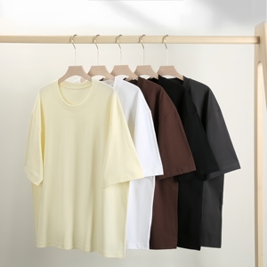 Maglietta oversize all'ingrosso del peso massimo della maglietta di 260gsm della linea del collo rotondo della maglietta nera della pianura oversize per gli uomini - Product Image 5