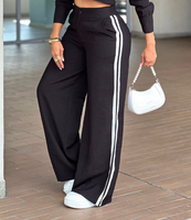 Ensemble 2 pièces pour femmes, veste courte à col rabattu à manches longues, pantalon large en polyester tissé