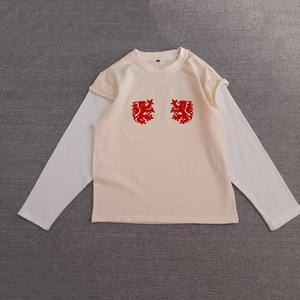 TS004 Maglietta Termica a Maniche Lunghe con Stampa <span class=keywords><strong>3D</strong></span> Floccata, Design Boxy a Doppio Strato per Uomo - Product Image 1