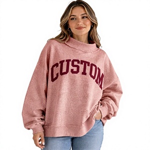 Sweat-shirt à col montant surdimensionné pour femme avec broderie appliquée personnalisée, tissu confortable et respirant, vêtement décontracté - Product Image 1