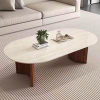 Mesa de Centro de Madera para Sala de Estar, Pequeña, de Piedra Natural, Ovalada, para el Hogar