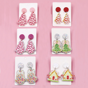 Merry Christmas Tree <strong>Stainless</strong> <strong>Steel</strong> Pink Glitter House Acrylic Dangle Earrings Women's Fashion Drop <strong>Jewelry</strong> - Product Image 1
