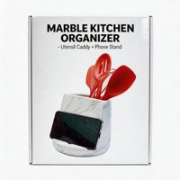 Porte-ustensiles de cuisine moderne et élégant en céramique avec surface en marbre et logo personnalisé pour une utilisation comme outil